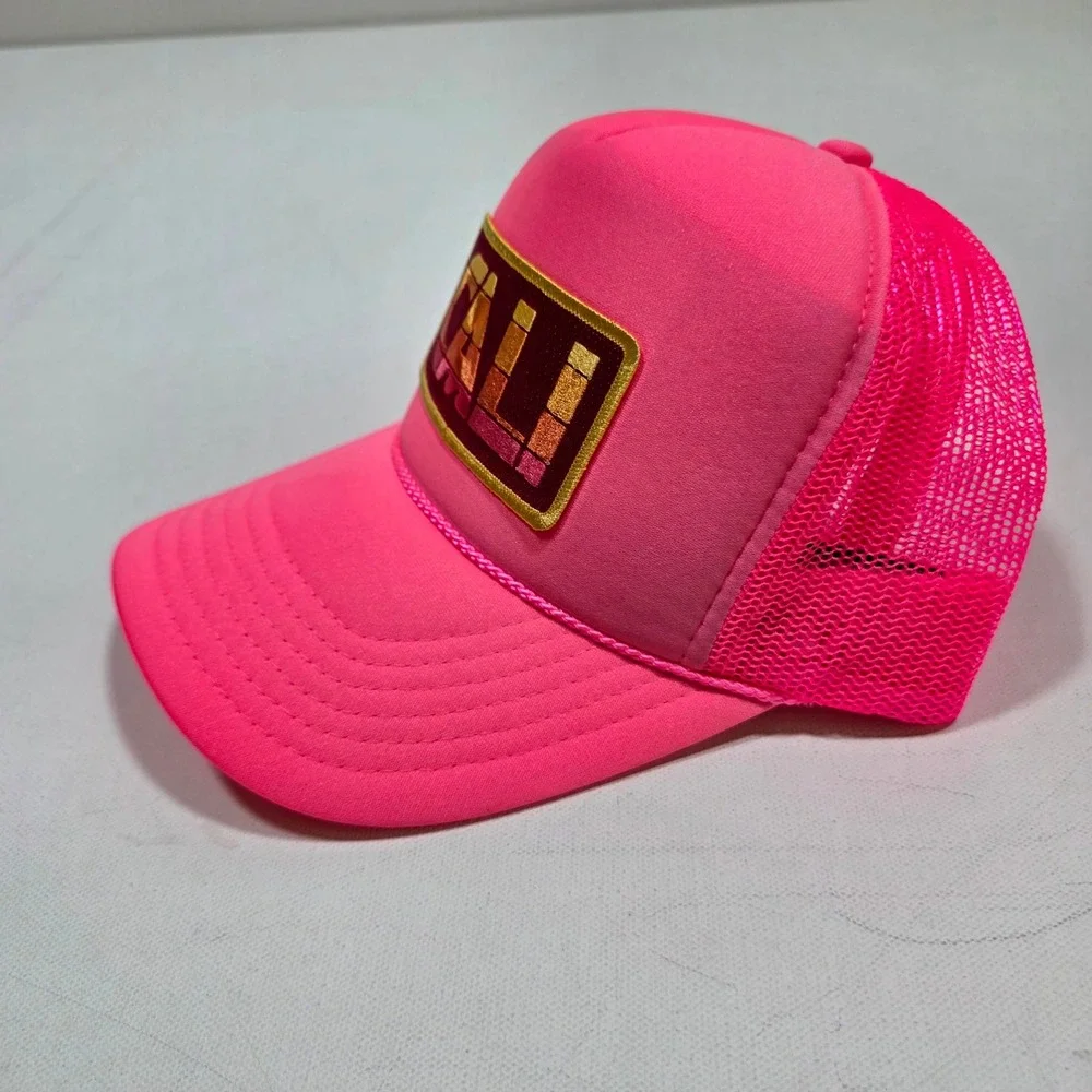 Port Sandz Trucker Hat Surf Neon Pink CALI Patch Mesh Snapback Cap Retro Summer